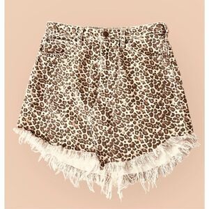 Free People We The Free Women’s 25 Denim Mini Skirt Bailey Cheetah Print Raw Hem